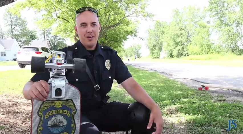 Skateboarding police officer